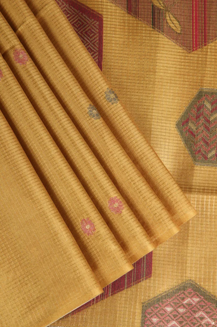 Merigold Orange Tussar Saree Without Zari With Floral Patterns