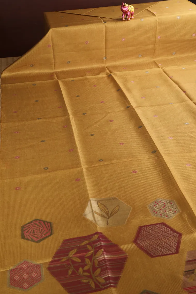 Merigold Orange Tussar Saree Without Zari With Floral Patterns view 2