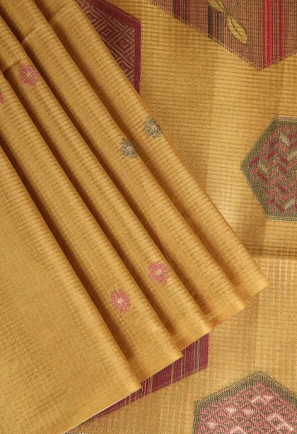 Merigold Orange Tussar Saree Without Zari With Floral Patterns