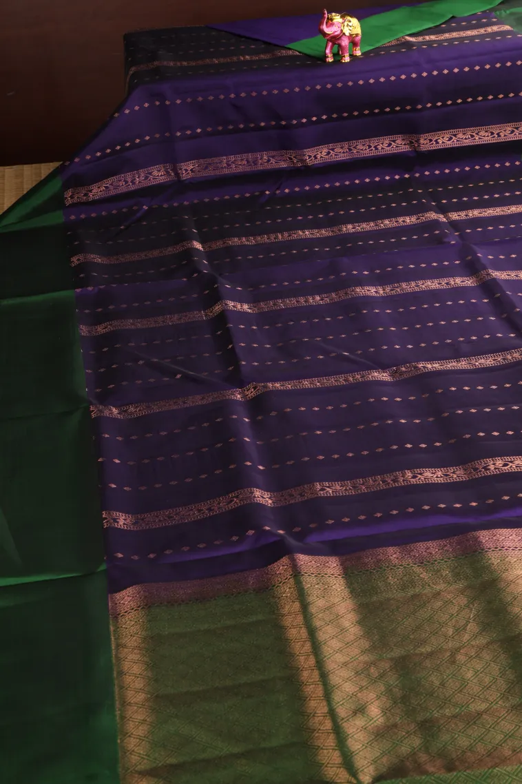 Indigo Blue Soft Silk Saree with Copper Zari Straipes And Puttas view 2