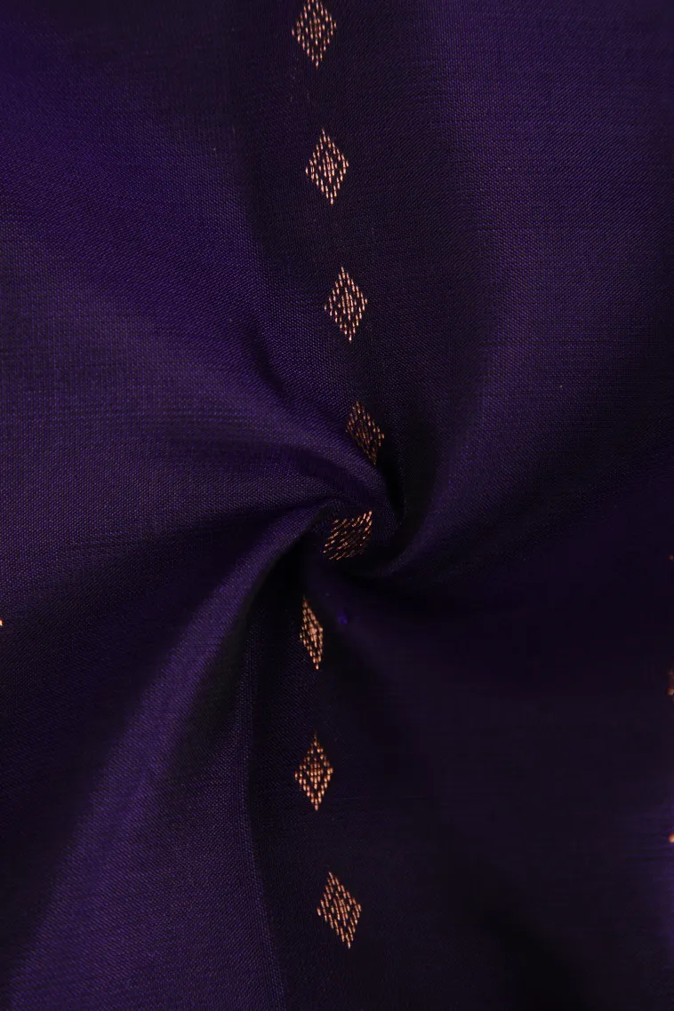 Indigo Blue Soft Silk Saree with Copper Zari Straipes And Puttas view 4