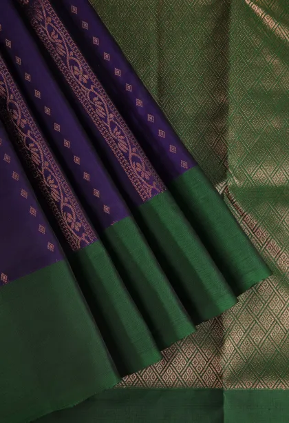 Indigo Blue Soft Silk Saree with Copper Zari Straipes And Puttas