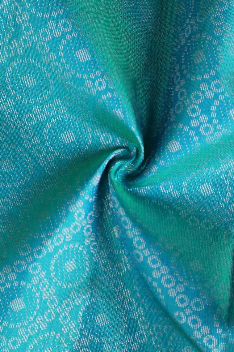 Sky Blue Soft Silk Saree with Silver Zari Geometric Shapes view 4