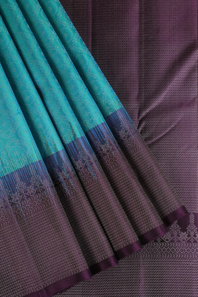 Sky Blue Soft Silk Saree with Silver Zari Geometric Shapes