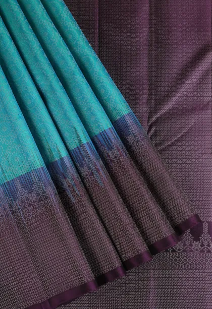 Sky Blue Soft Silk Saree with Silver Zari Geometric Shapes