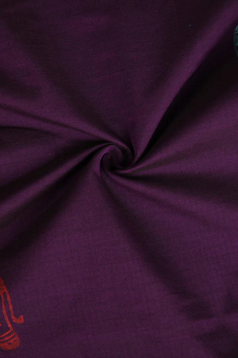 Mulberry Purple Poly Cotton Sarees Without Zari With Animal Mottif view 4