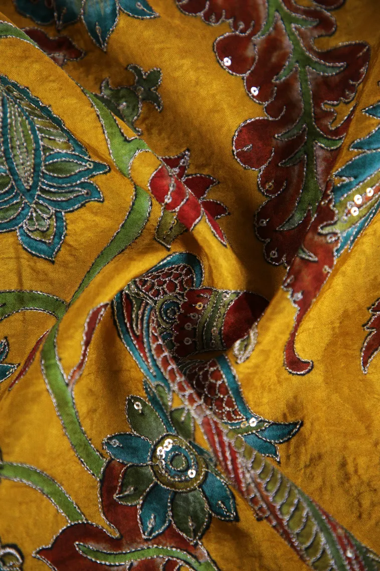Merigold Orange Banaras Sarees with Gold Zari Floral Patterns view 4