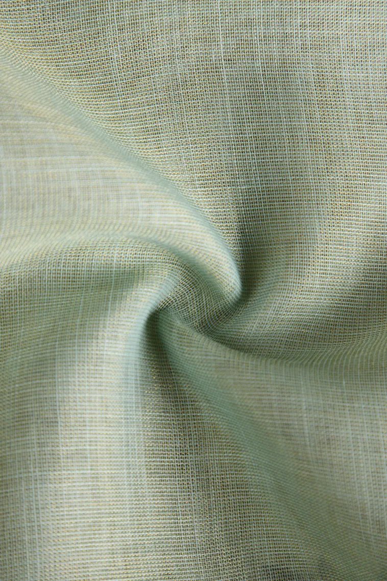 Pistachio Green Linen Saree Without Zari With Flower Mottif view 4