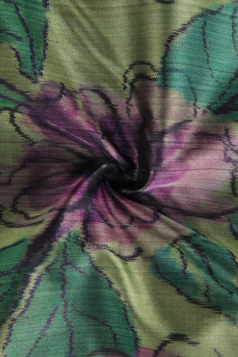 Olive Green Soft Silk Sarees with Bronze Zari Floral Patterns view 4