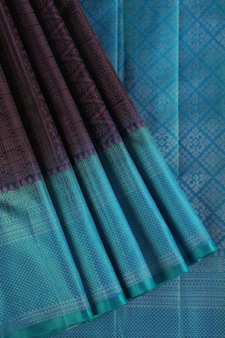 Grape Purple Soft Silk Saree with Silver Zari Geometric Shapes