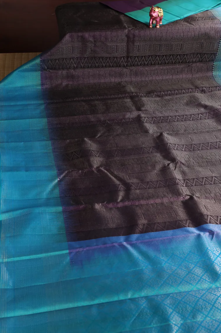 Grape Purple Soft Silk Saree with Silver Zari Geometric Shapes view 2
