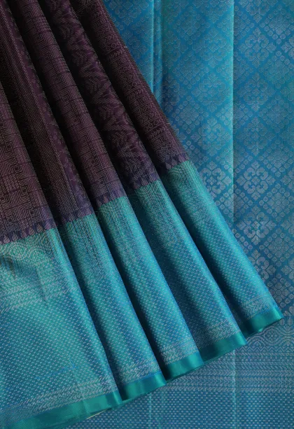 Grape Purple Soft Silk Saree with Silver Zari Geometric Shapes