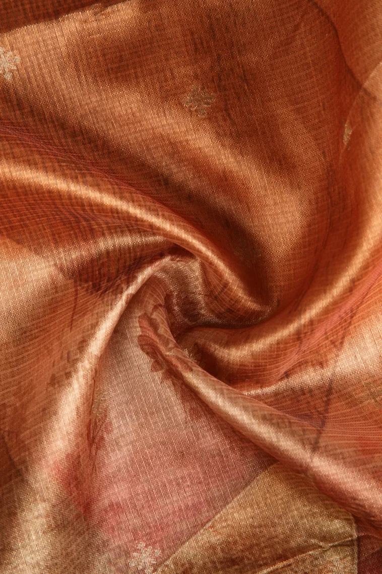 Ginger Orange Semi Tussar Silk Without Zari With Floral Patterns view 4