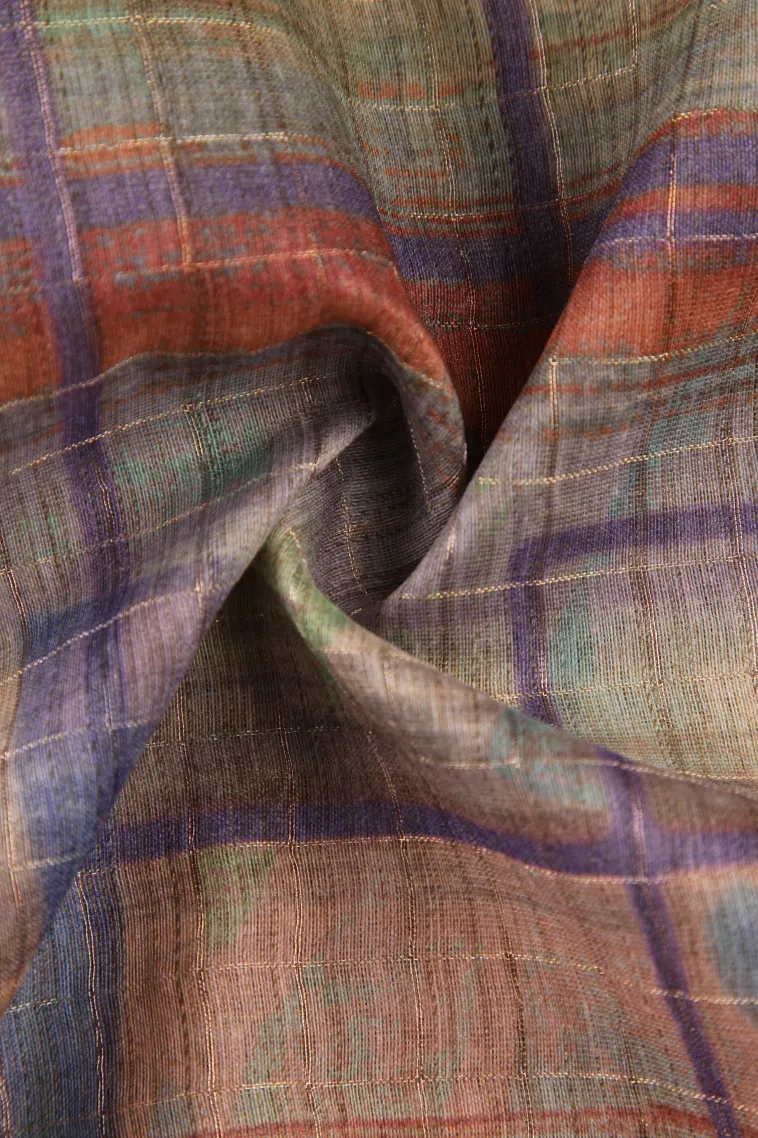 Carrot Orange Semi Tussar Silk with Gold Zari Geometric Shapes view 4