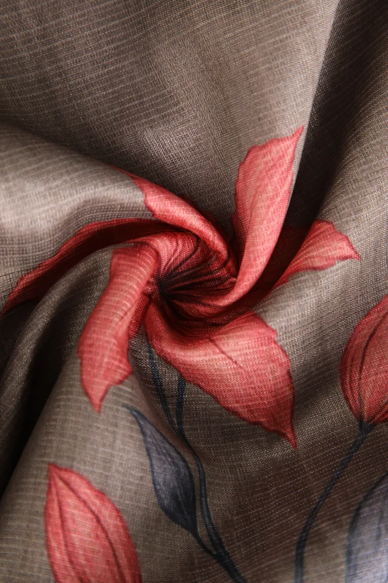 Slate Blue Semi Raw Silk Printed Without Zari With Geometric Shapes view 4