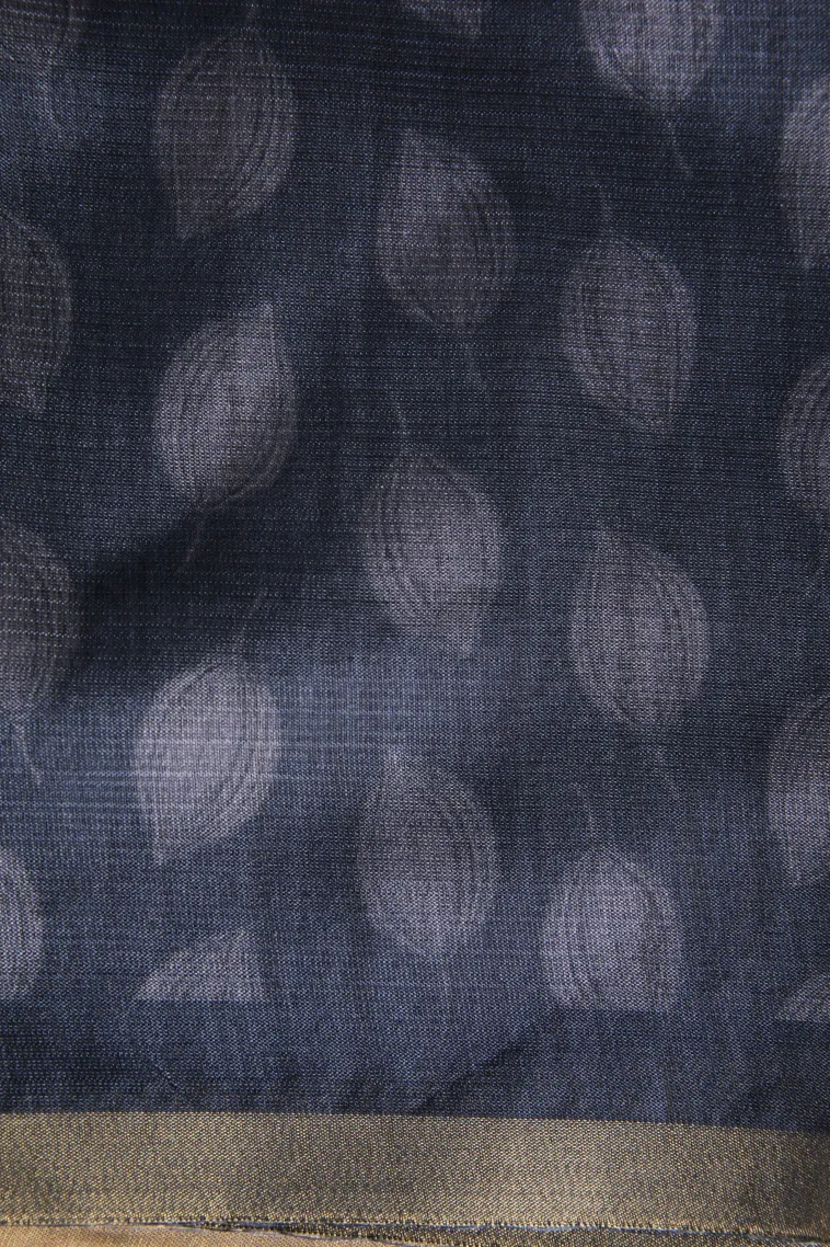 Slate Blue Semi Raw Silk Printed Without Zari With Geometric Shapes view 3
