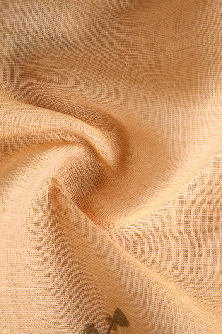 Vanilla Custard Yellow Linen Saree Without Zari With Flower Mottif view 4