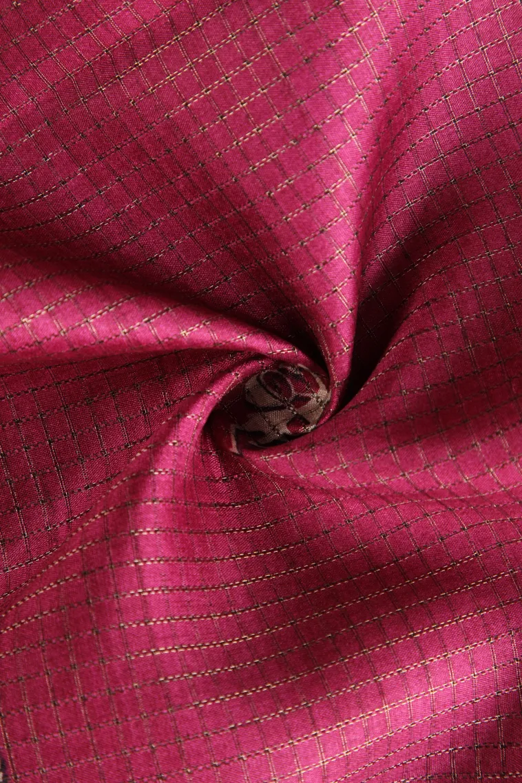 Magenta Pink Tussar Saree with Copper Zari Kalam Kari Pattern view 4