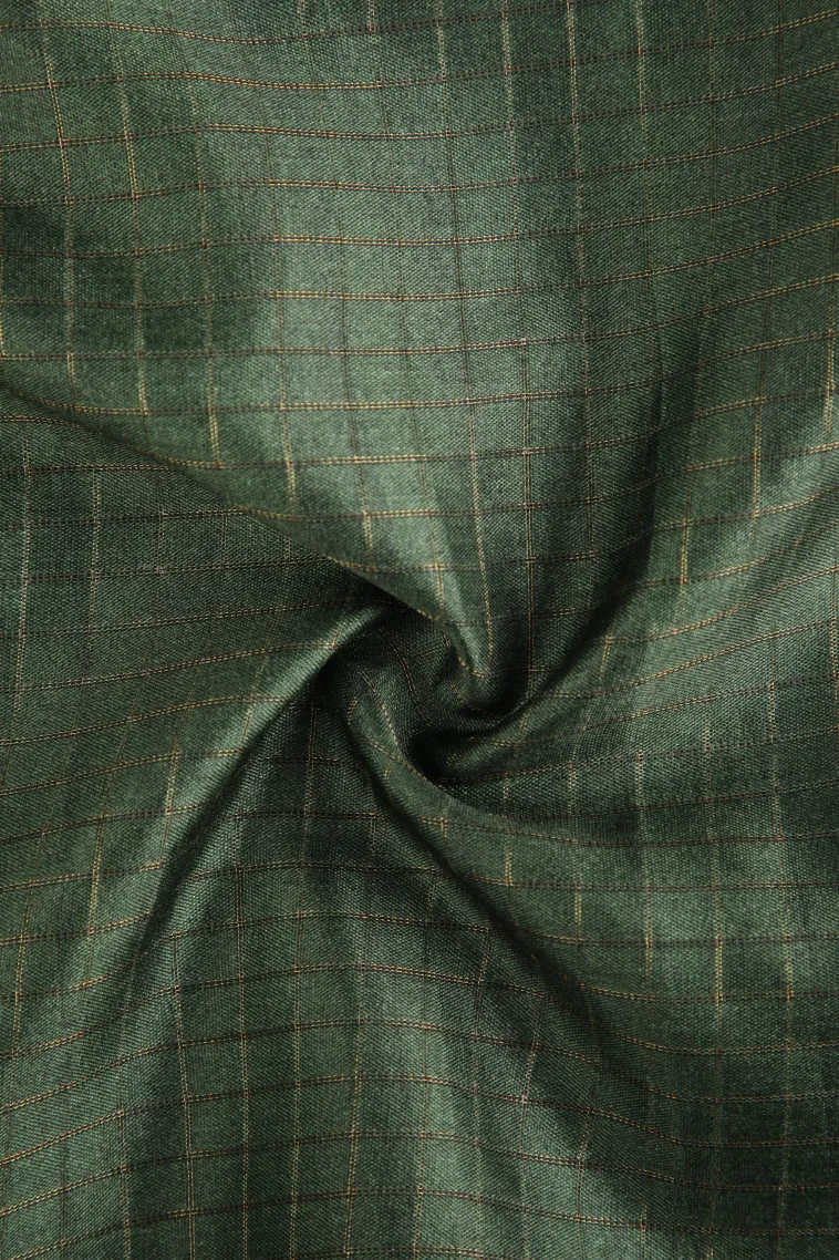 Bottle Green Tussar Saree with Gold Zari Checks view 4