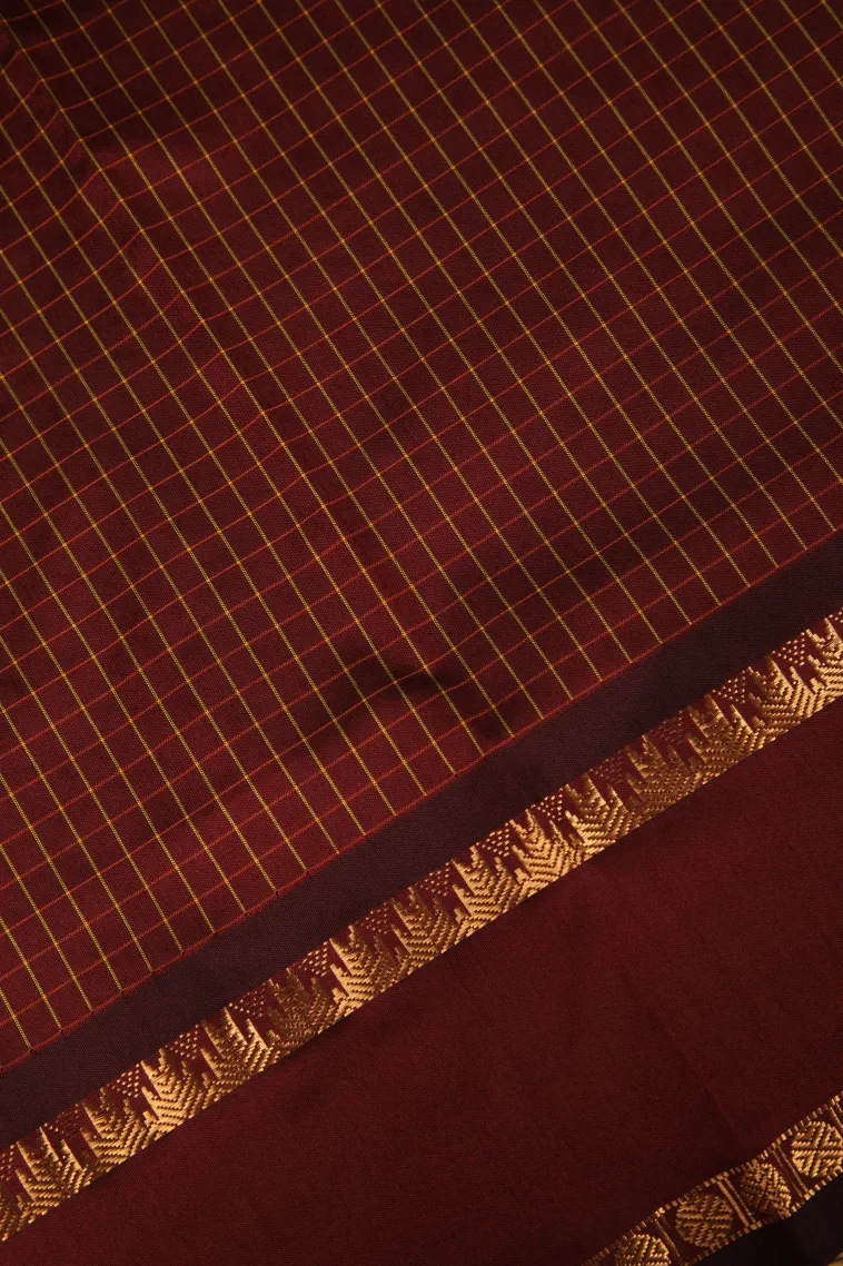 Berry Red Soft Silk Saree with Gold Zari Checks view 3