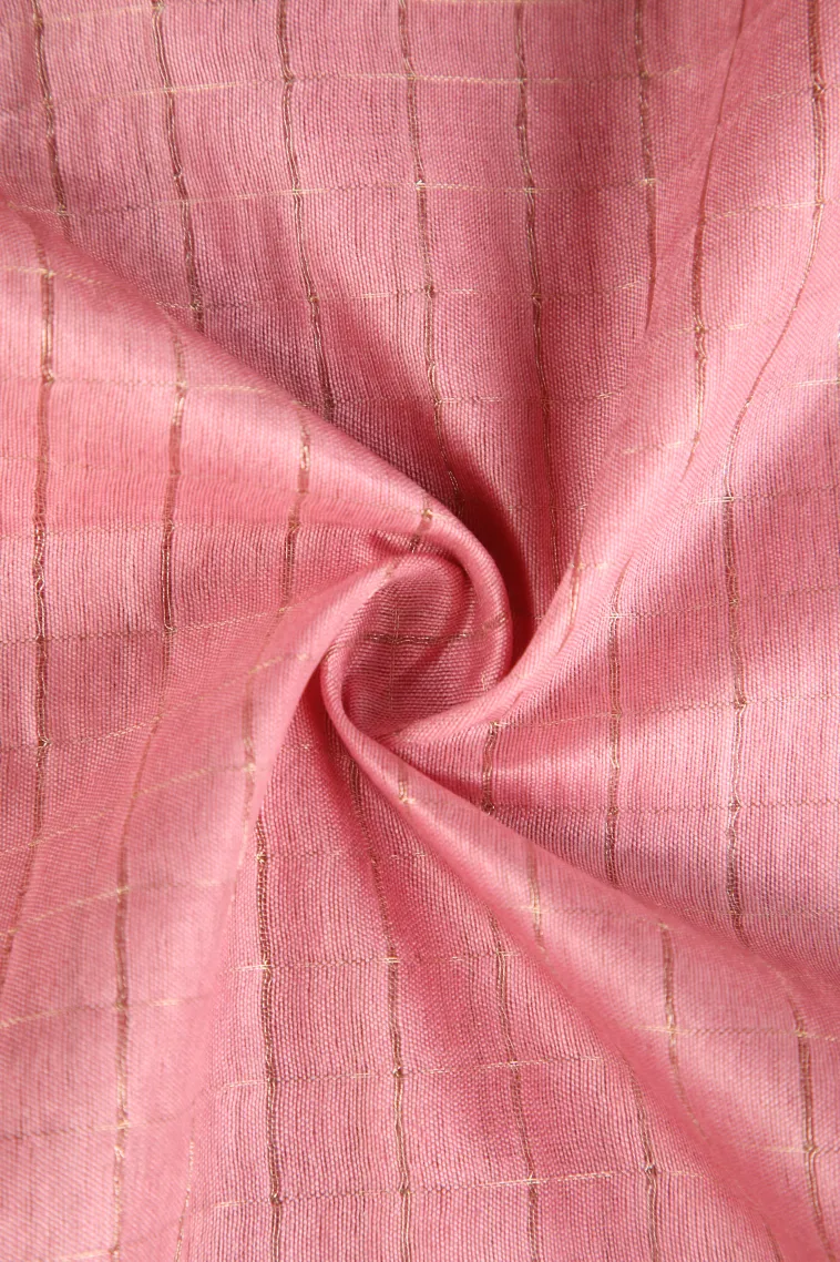 Lemonade Pink Tussar Saree with Gold Zari Checks view 4