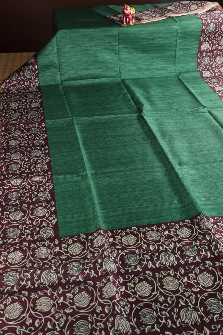 Basil Green Fancy Saree with Thread Zari Plain With Border view 2
