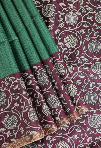 Basil Green Fancy Saree with Thread Zari Plain With Border