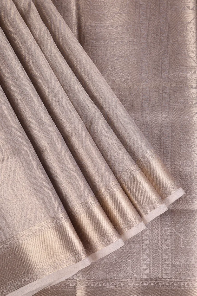 Crepe Pink Organza Saree with Bronze Zari Floral Patterns
