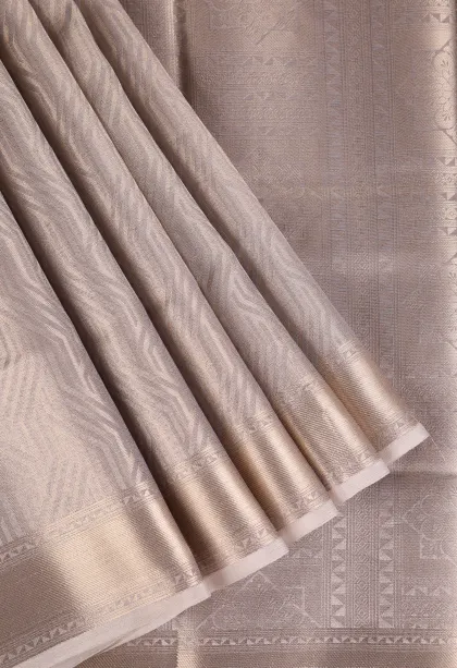 Crepe Pink Organza Saree with Bronze Zari Floral Patterns