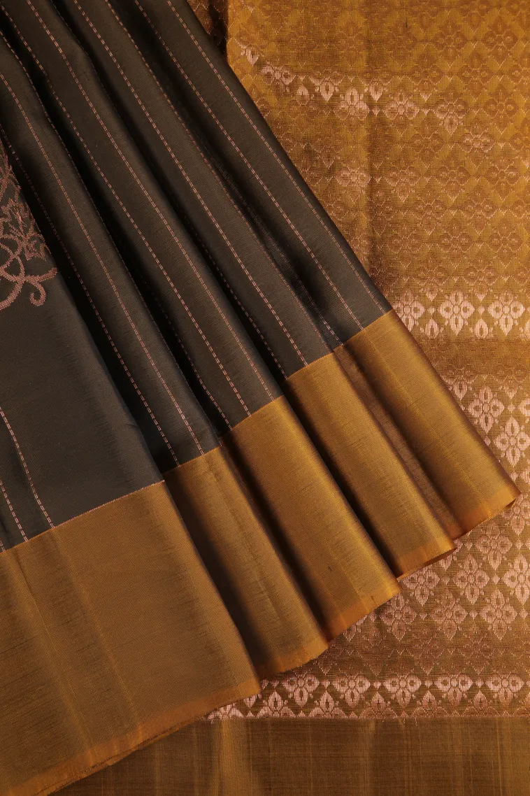 Coffee Brown Soft Silk Saree with Copper Zari Straipes And Puttas view 1