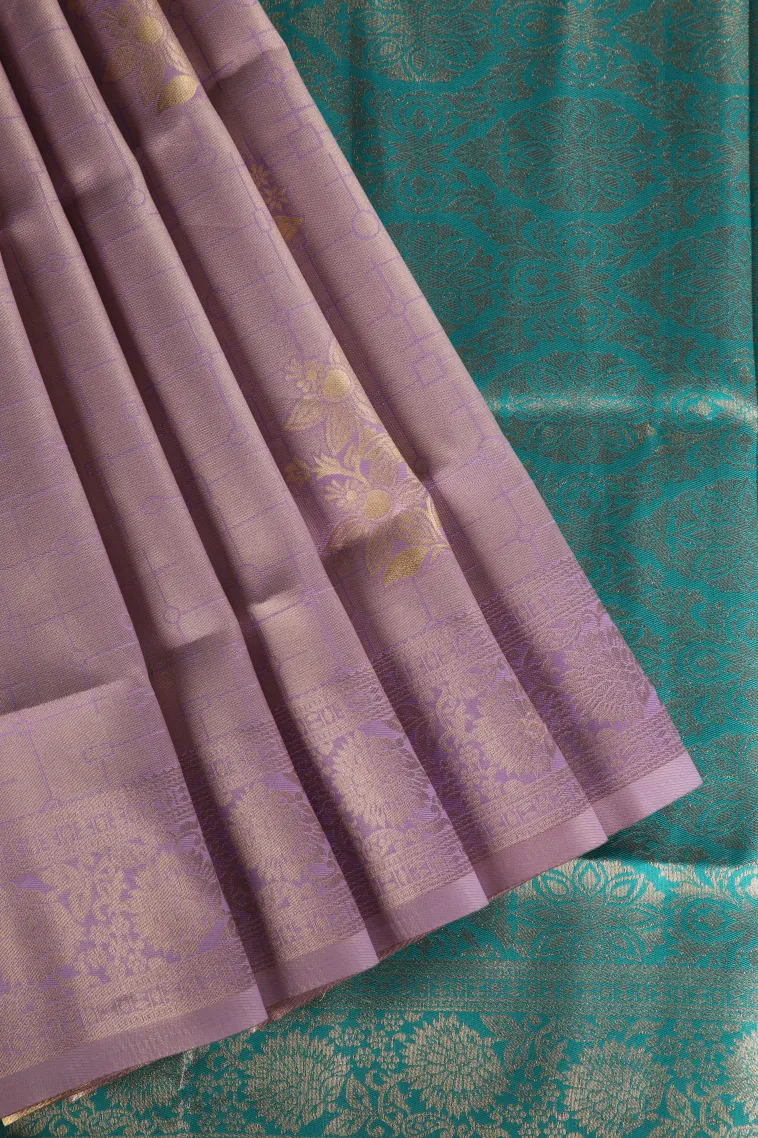 Blush Pink Apoorva Silk Sarees with Bronze Zari Geometric Shapes