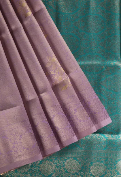 Blush Pink Apoorva Silk Sarees with Bronze Zari Geometric Shapes