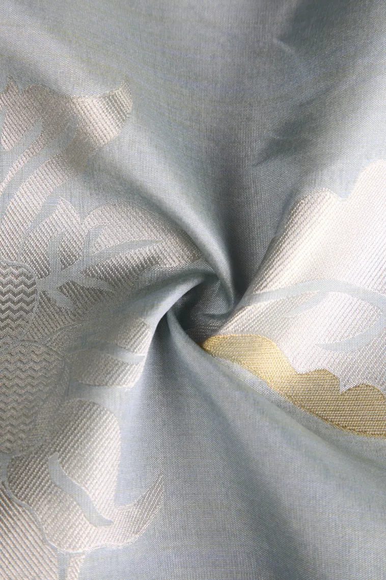 Gray Black Tussar Saree with Gold And Silver Zari Flower Mottif view 4