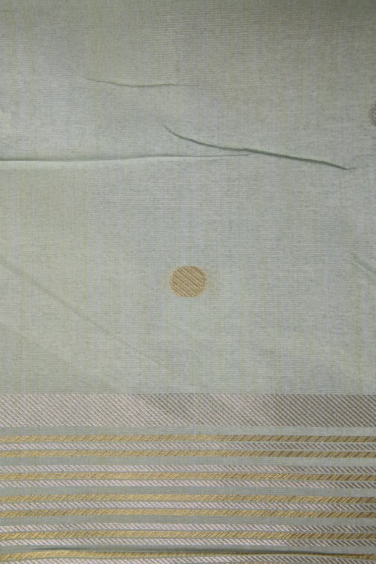 Gray Black Tussar Saree with Gold And Silver Zari Flower Mottif view 3