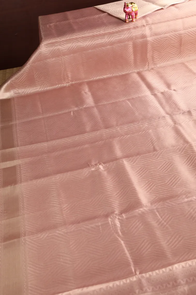 Peach Pink Organza Saree with Bronze Zari Floral Patterns view 2