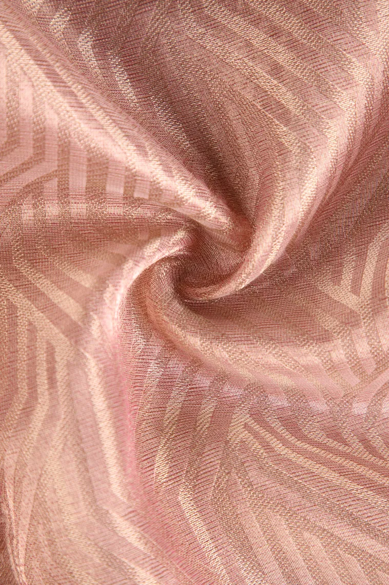 Peach Pink Organza Saree with Bronze Zari Floral Patterns view 4