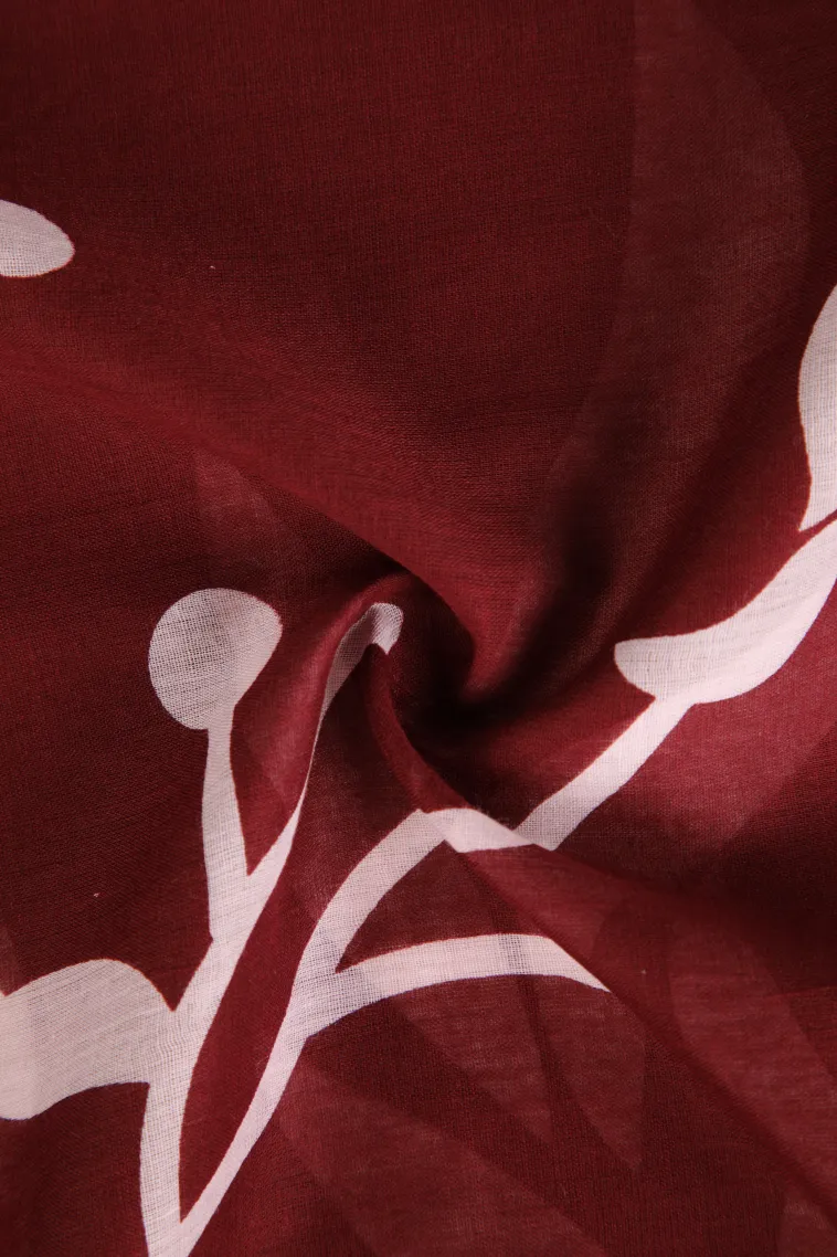 Berry Red Mul Mul Cotton Without Zari With Floral Patterns view 4