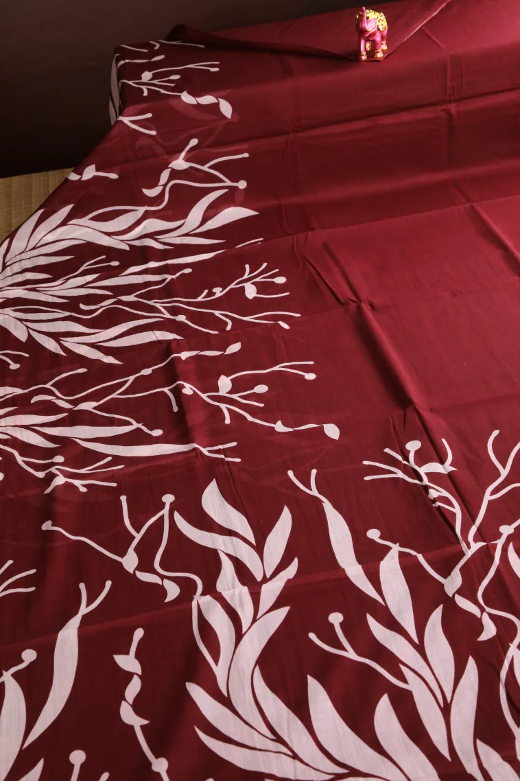 Berry Red Mul Mul Cotton Without Zari With Floral Patterns view 2