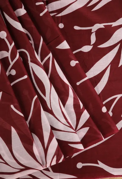 Berry Red Mul Mul Cotton Without Zari With Floral Patterns