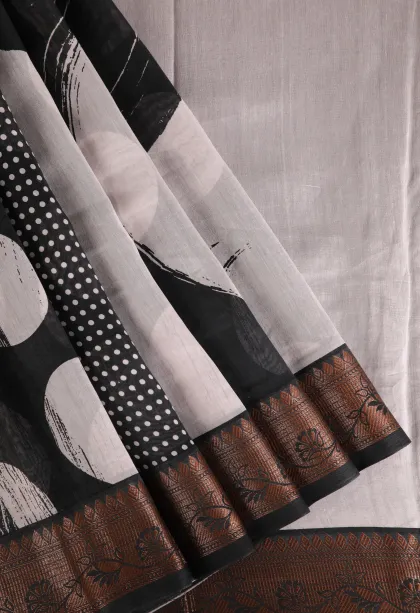 Cotton White Chanderi Cotton Sarees with Copper Zari Geometric Shapes