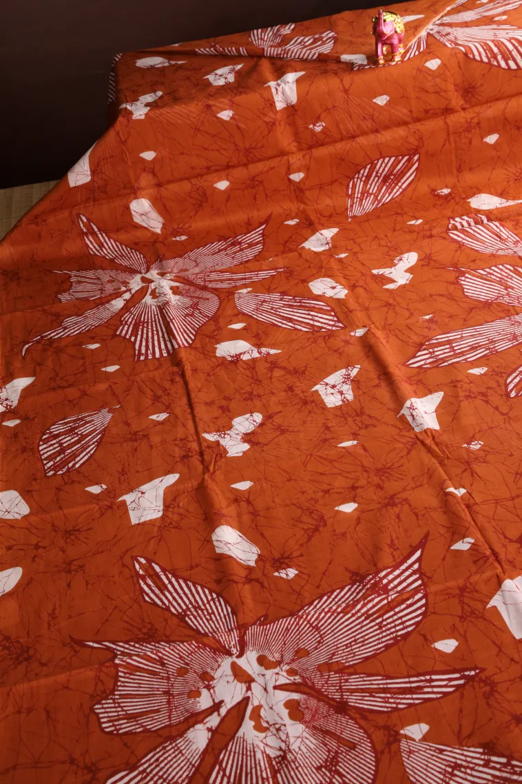 Fire Orange Mul Mul Cotton Without Zari With Pathik Motifs view 2