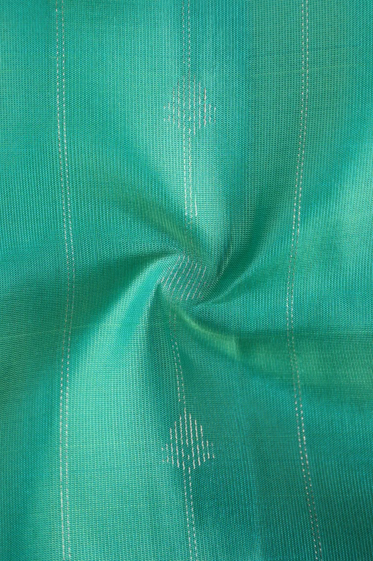 Teal Blue Soft Silk Saree with Silver Zari Straipes And Puttas view 4