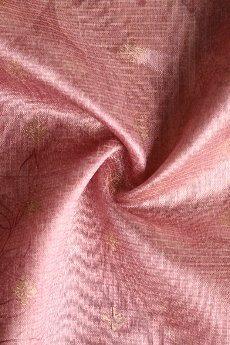 Crepe Pink Semi Tussar Silk Without Zari With Floral Patterns view 4
