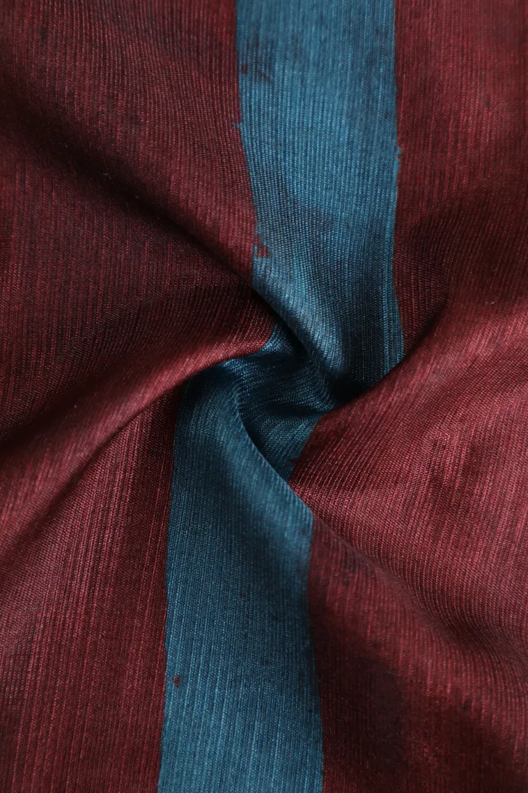 Berry Red Semi Tussar Silk Without Zari With Stripes view 4