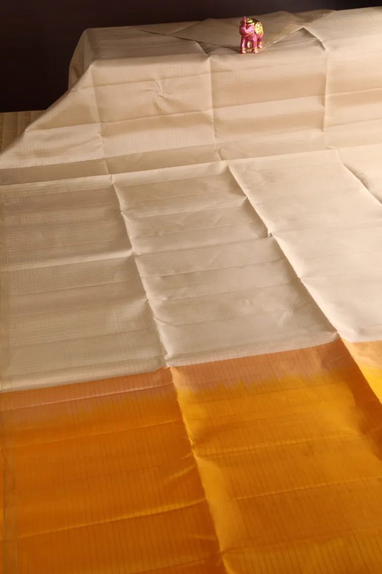 Lemon Yellow Soft Silk Saree with Gold Zari Checks view 2