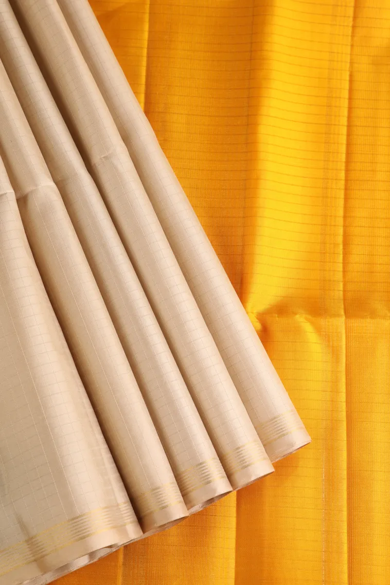 Lemon Yellow Soft Silk Saree with Gold Zari Checks