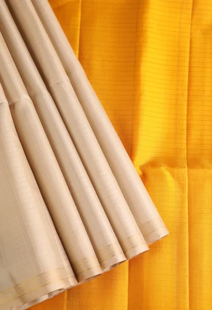 Lemon Yellow Soft Silk Saree with Gold Zari Checks