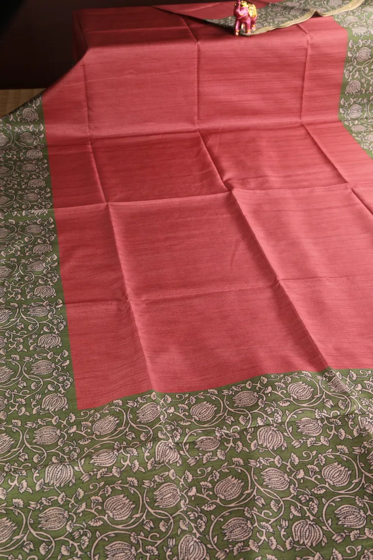 Blush Red Fancy Saree with Thread Zari Plain With Border view 2