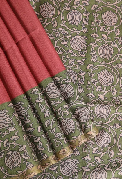Blush Red Fancy Saree with Thread Zari Plain With Border