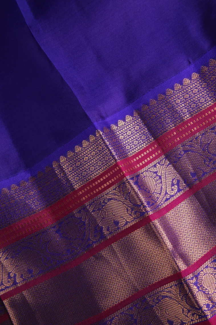 Cerulean Blue Soft Silk Saree with Gold Zari Rudhracham Mottif view 3